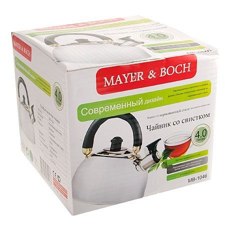 Чайник со свистком 3л нерж/ст/бакел Mayer&Boch (1046) Чайник со свистком 3л нерж/ст/бакел Mayer&Boch (1046)