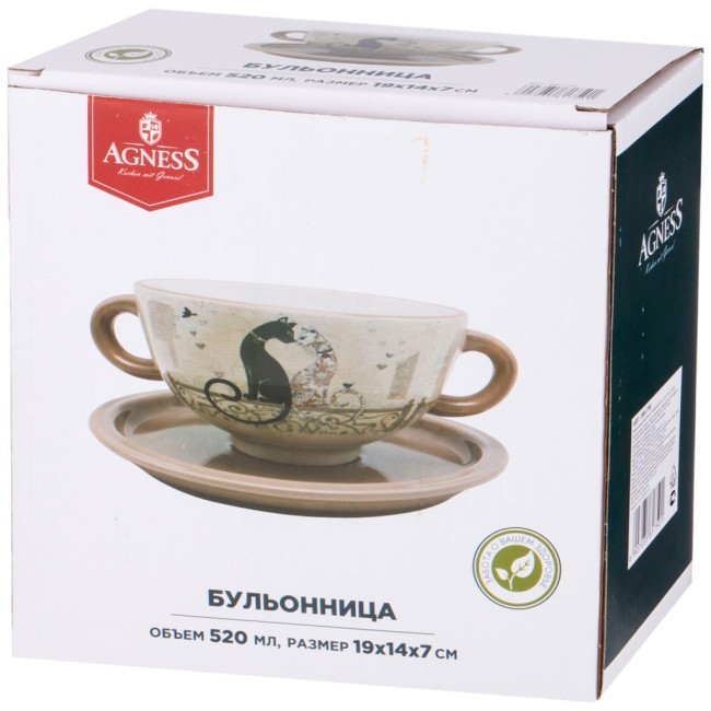 Бульонница с блюдцем agness "парижские коты" 19*14*7 см 550 мл Agness (358-1750)