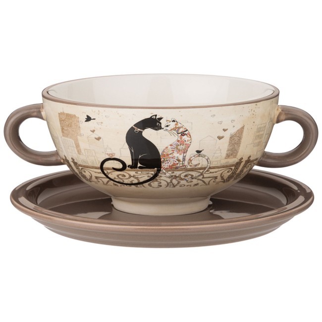 Бульонница с блюдцем agness "парижские коты" 19*14*7 см 550 мл Agness (358-1750)