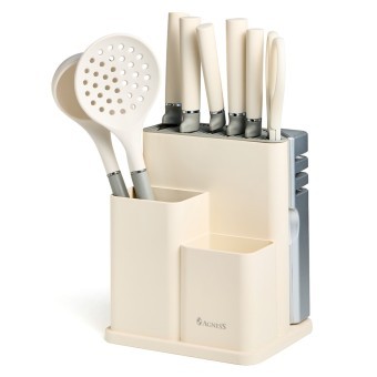 Набор agness из 11пр: 5 ножей,половник,лопатка,шумовка,подставка,ножеточка,ножницы, цвет:белый/серый Agness (671-225) Набор agness из 11пр: 5 ножей,половник,лопатка,шумовка,подставка,ножеточка,ножницы, цвет:белый/серый Agness (671-225)