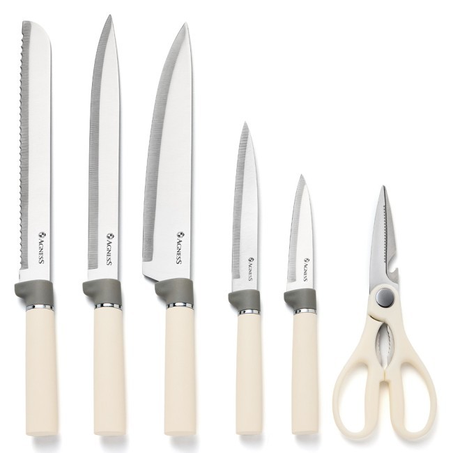 Набор agness из 11пр: 5 ножей,половник,лопатка,шумовка,подставка,ножеточка,ножницы, цвет:белый/серый Agness (671-225) Набор agness из 11пр: 5 ножей,половник,лопатка,шумовка,подставка,ножеточка,ножницы, цвет:белый/серый Agness (671-225)