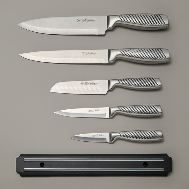 Набор ножей agness 6 пр.с магнитным держателем и ручкой из нерж.стали Agness (911-766) Набор ножей agness 6 пр.с магнитным держателем и ручкой из нерж.стали Agness (911-766)