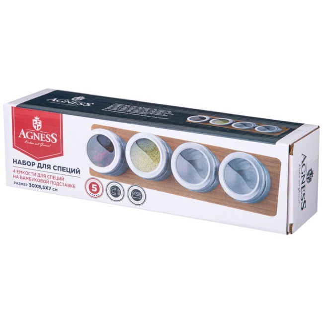 Набор для специй agness 4 пр. на подставке, 30х8,5х7см Agness (912-051)