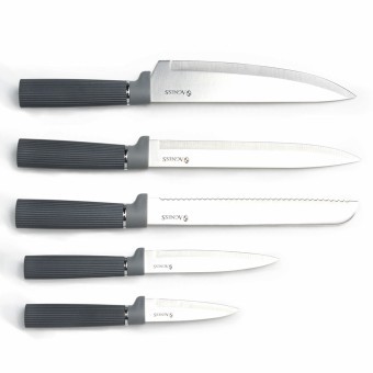 Набор agness из 10пр: 5 ножей, 4 доски и подставка, цвет: черно-серый Agness (671-215) Набор agness из 10пр: 5 ножей, 4 доски и подставка, цвет: черно-серый Agness (671-215)