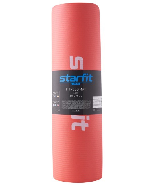 Коврик для йоги и фитнеса STARFIT FM-301, NBR, 183x61x1,5 см, коралловый (1007338)