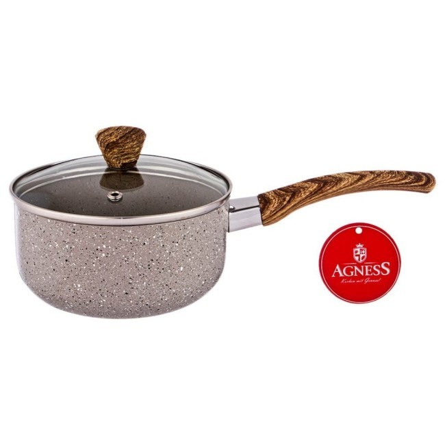 Ковшик agness "арктик" антип. покр. ручка soft touch  и стекл. крышкой 1000 мл 14*7 см Agness (906-243)