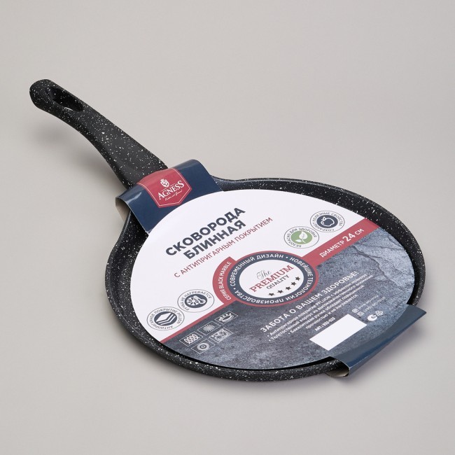 Сковорода блинная agness с антипригарным покрытием "black marble", 24х2см, индукционное дно Agness (932-523) Сковорода блинная agness с антипригарным покрытием "black marble", 24х2см, индукционное дно Agness (932-523)