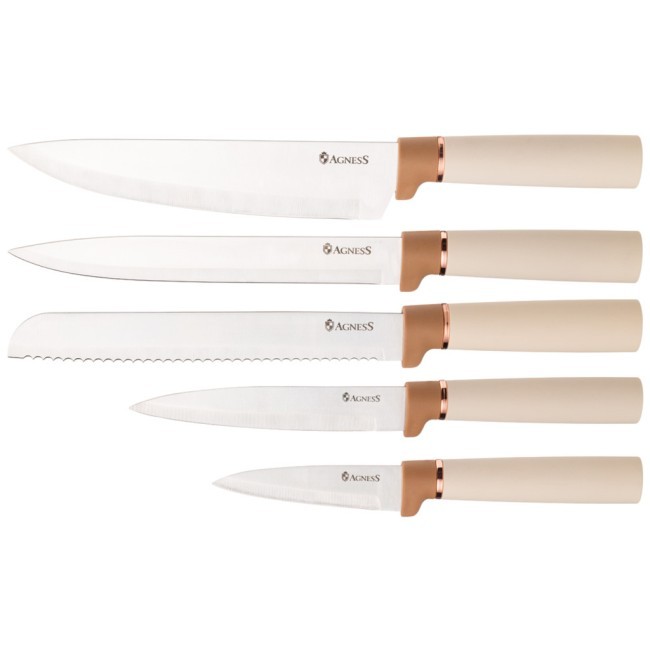 Набор agness из 12пр: 5 ножей,доска,подставка,половник,ложка,лопатка,шумовка,ложка для спагетти Agness (671-200)