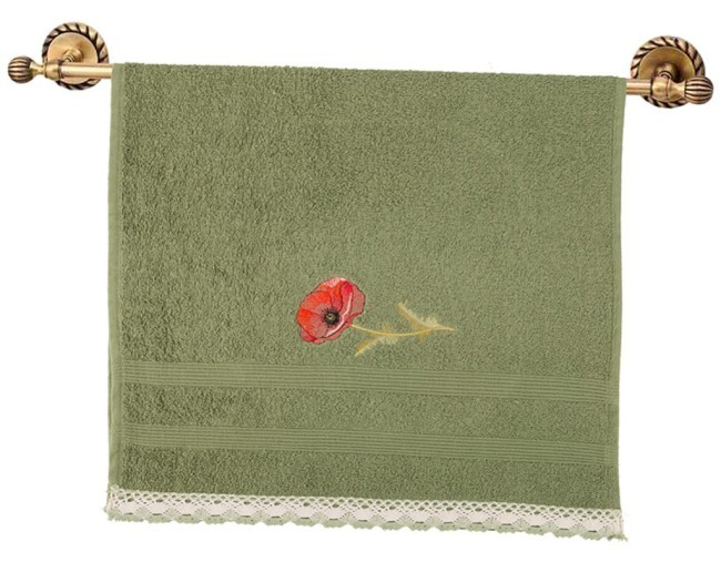 Полотенце "маки",40*70 см.,зеленое,с кружевом,вышивка махра,100% х/б SANTALINO (850-331-5)