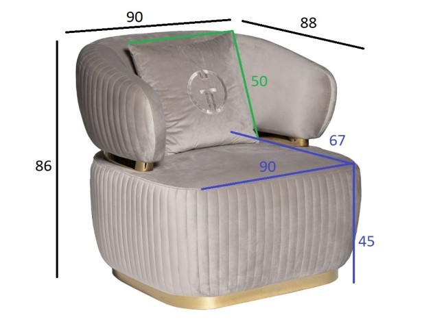 Кресло Glarus, велюр серый 90*88*86см (TT-00009826)