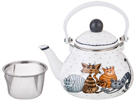 Чайник agness эмалированны со съемным фильтром из нжс, озорные коты, 1,3л, подходит для индукц. плит Agness (934-356)