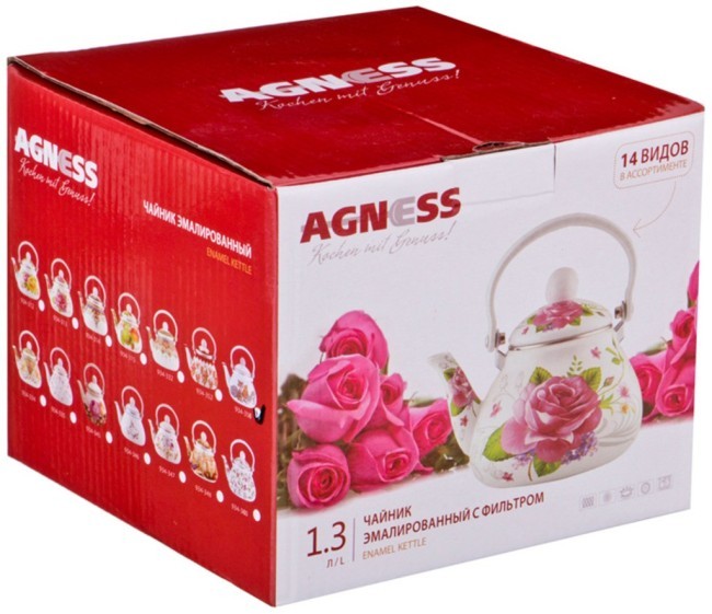 Чайник agness эмалированны со съемным фильтром из нжс, озорные коты, 1,3л, подходит для индукц. плит Agness (934-356)
