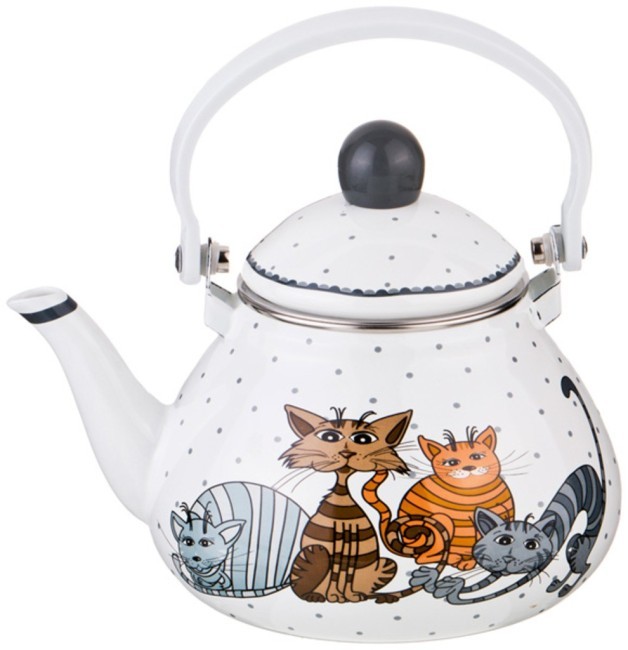 Чайник agness эмалированны со съемным фильтром из нжс, озорные коты, 1,3л, подходит для индукц. плит Agness (934-356)