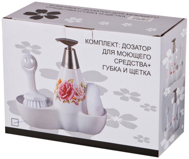 Комплект:дозатор для моющего средства 500 мл.+губка и щетка 20*9*18 см. Lefard (755-079) Комплект:дозатор для моющего средства 500 мл.+губка и щетка 20*9*18 см. Lefard (755-079)
