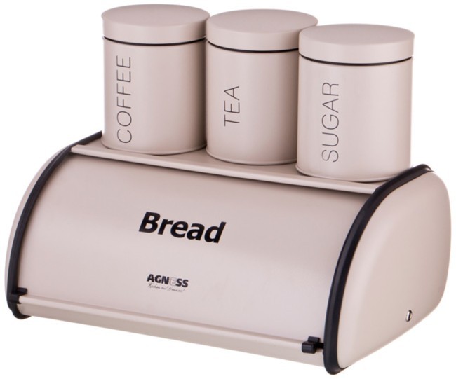 Хлебница agness "velour" металл.35,5х23х14,5см с 3-мя банк. д/сып. прод. d10см, выс12см, 950мл Agness (938-048) Хлебница agness "velour" металл.35,5х23х14,5см с 3-мя банк. д/сып. прод. d10см, выс12см, 950мл Agness (938-048)