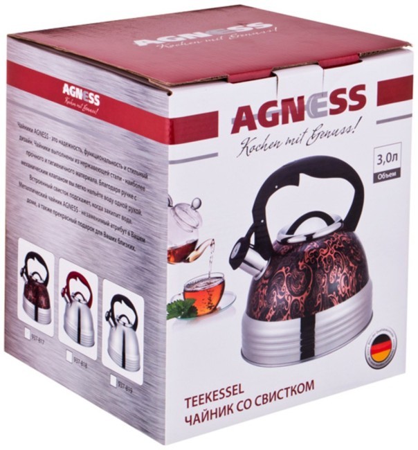 Чайник agness со свистком индукцион. капсульное дно 2,8 л Agness (937-817) Чайник agness со свистком индукцион. капсульное дно 2,8 л Agness (937-817)