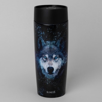 Термокружка agness  "волк" 360мл, колба нерж.сталь 18/10 Agness (709-111)
