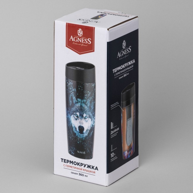 Термокружка agness "волк" 360мл, колба нерж.сталь 18/10 Agness (709-111) Термокружка agness "волк" 360мл, колба нерж.сталь 18/10 Agness (709-111)