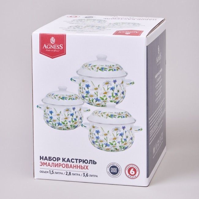 Набор кастрюль agness эмалированных серия "sentiment", 6пр. 1,5/2,8/3,6л, 16х10/20х12/22х13см Agness (934-721) Набор кастрюль agness эмалированных серия "sentiment", 6пр. 1,5/2,8/3,6л, 16х10/20х12/22х13см Agness (934-721)