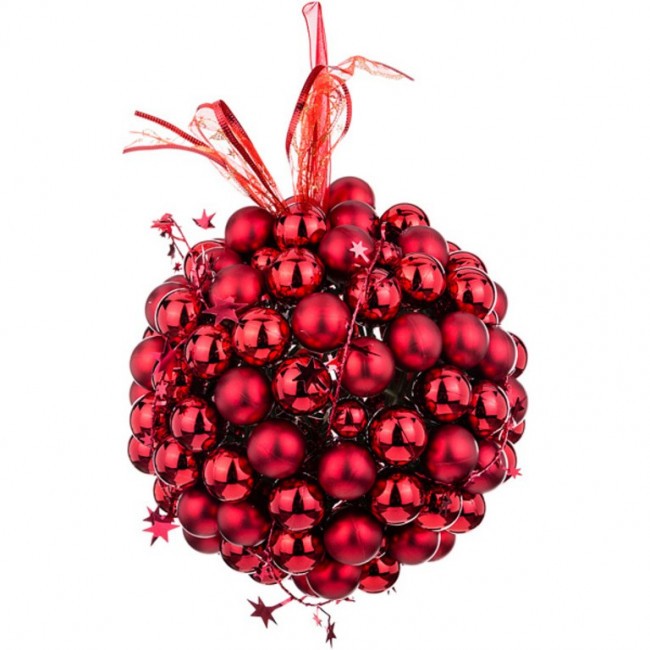 Декоративное изделие "шар виноград со звездами" цвет:красный диаметр=20 см (кор=8 шт.) Lefard (749-126)