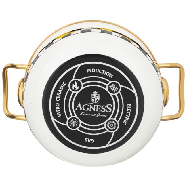 Кастрюля эмалированная agness с крышкой, лимон 3,8л, диа.20см подходит для индукцион.пл Agness (950-553)