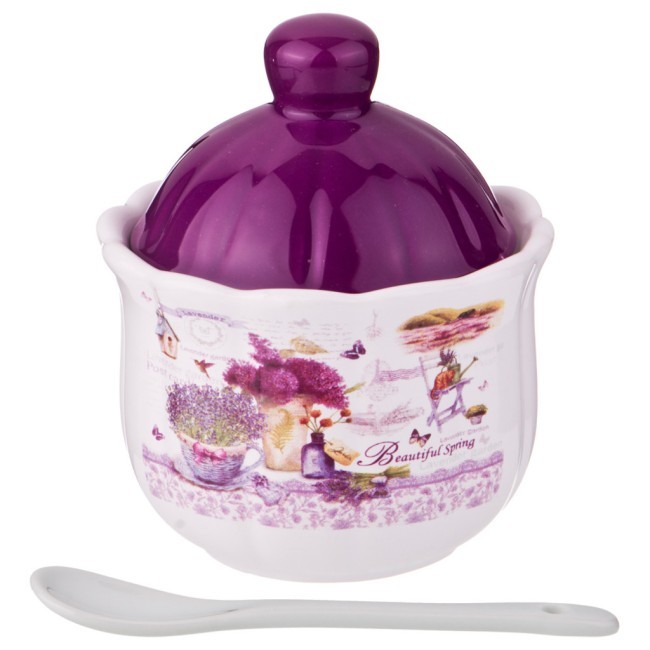 Сахарница с ложкой agness "лавандовая весна" 10*11,5 см 240 мл Agness (358-1338)