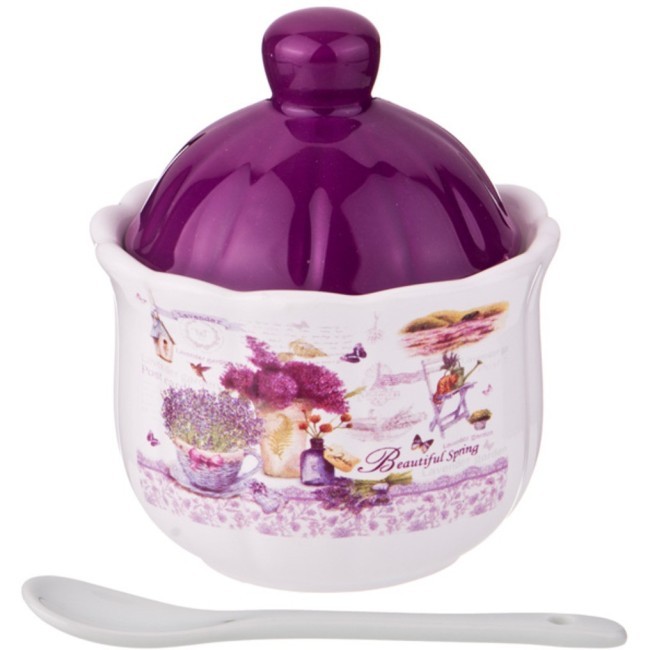 Сахарница с ложкой agness "лавандовая весна" 10*11,5 см 240 мл Agness (358-1338)