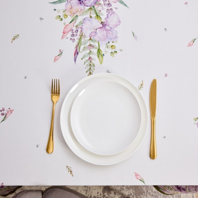 Скатерть "ирисы" 160х220см ,белый, 100% хлопок,твил пропитка Lefard (850-743-21)