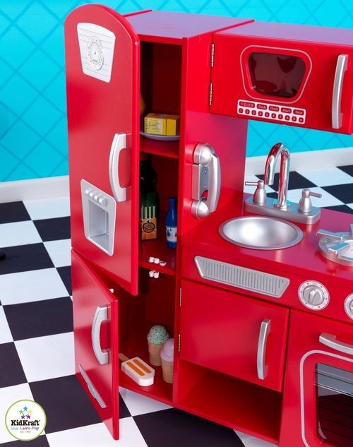 Игрушка кухня из дерева "Винтаж", цвет Красный (Red Vintage Kitchen) (53173_KE)