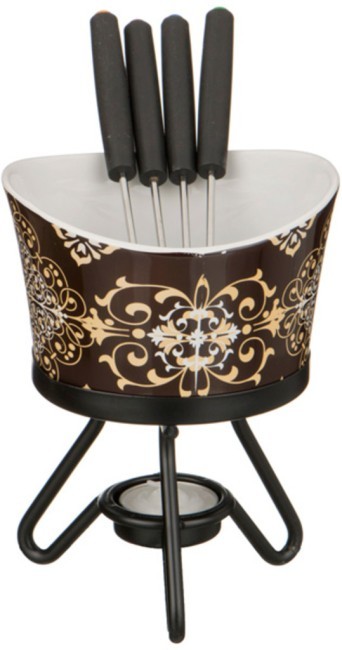 Набор фондю : чаша+4 вилочки+свеча+метал подставка диаметр=12 см. Agness (470-067)