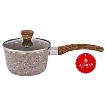 Ковшик agness "арктик" антип. покр. ручка soft touch  и стекл. крышкой 600 мл 12*6 см Agness (906-239)