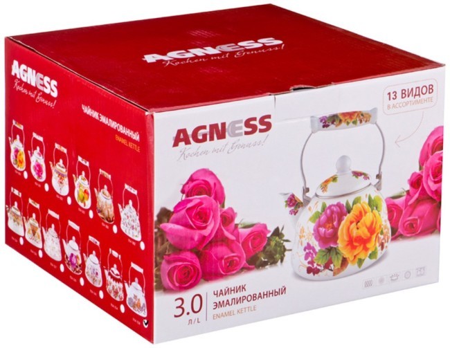 Чайник agness эмалированный, серия озорные коты, 3,0л, подходит для индукцион. плит Agness (934-358)