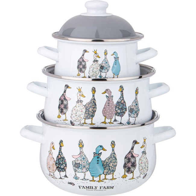 Набор кастрюль agness  эмалированных серия "family farm", 6пр. 1,5/2,8/3,6л, 16х10/20х12/22х13см Agness (934-720)