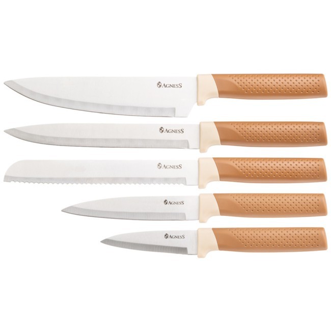 Набор agness из 9пр: 5 ножей, половник, лопатка и шумовка, вращающаяся подставка Agness (671-204)