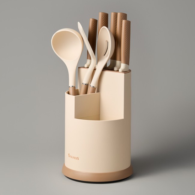 Набор agness из 9пр: 5 ножей, половник, лопатка и шумовка, вращающаяся подставка Agness (671-204)