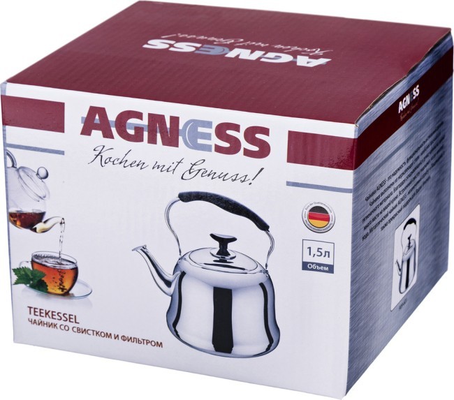 Чайник agness со встроенным свистком и фильтром 1500 мл. Agness (909-601)