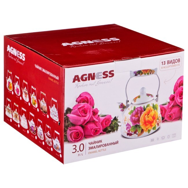 Чайник agness эмалированный, 3,0л Agness (934-362) Чайник agness эмалированный, 3,0л Agness (934-362)