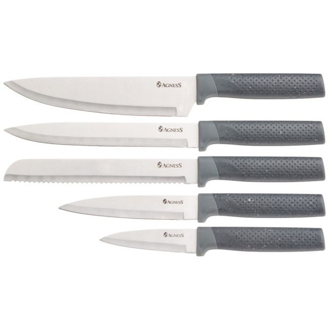 Набор agness из 9пр: 5 ножей, половник, лопатка и шумовка, вращающаяся подставка, цвет: серый Agness (671-205)