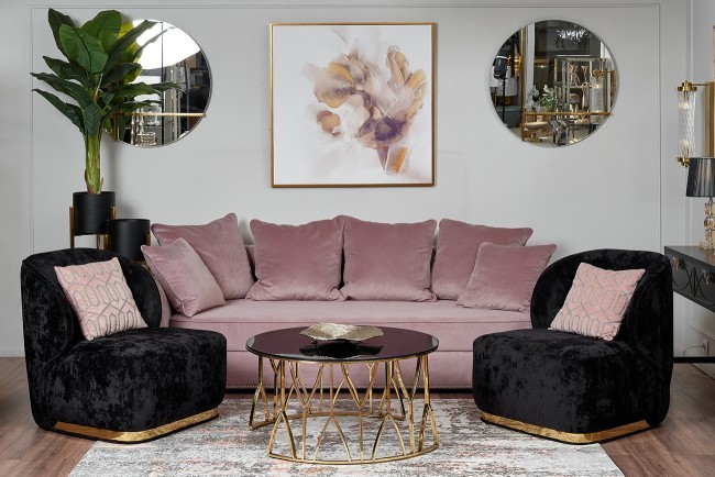 Стол журнальный стекло черн./золото d90*45см (TT-00001830)