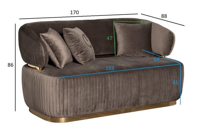 Диван Glarus двухместный, велюр коричневый 170*88*86см (TT-00009828) Диван Glarus двухместный, велюр коричневый 170*88*86см (TT-00009828)