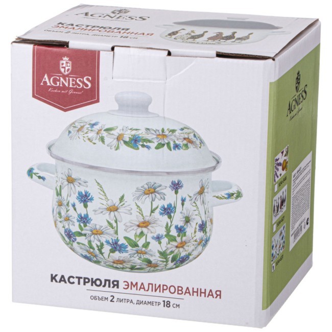 Кастрюля agness эмалированная с эмал.крышкой серия "family farm", 2.0 л, 18*11 см Agness (934-621)