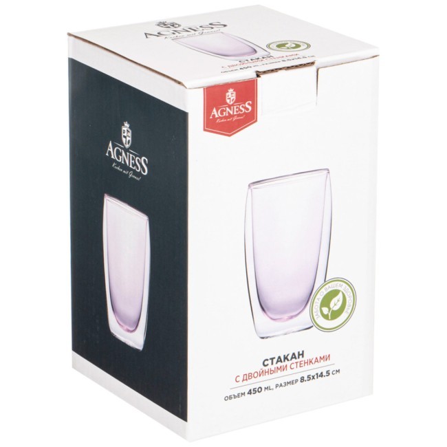 Стакан с двойными стенками "double-wall" 450 мл. диаметр=8,5 см. высота=14,5 см Agness (249-209)