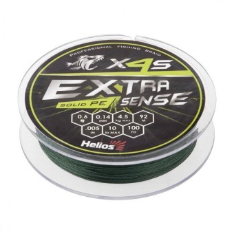Шнур плетеный Helios Extrasense X4S PE 0.6/10LB 0,14мм 92м Green HS-ES-X4S-0.6/10LB (76092)