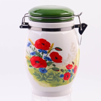Банка для сыпучих 900мл Цветущие Маки доломит/металл LR (60278) Банка для сыпучих 900мл Цветущие Маки доломит/металл LR (60278)