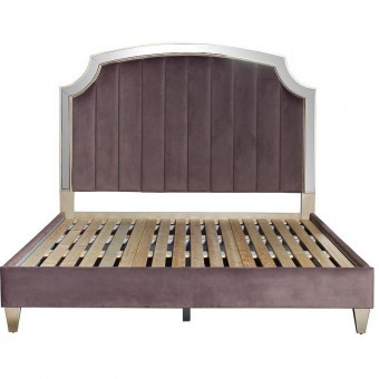 Кровать с зерк.вставками велюр роз-серый 211*189*158см - TT-00001547