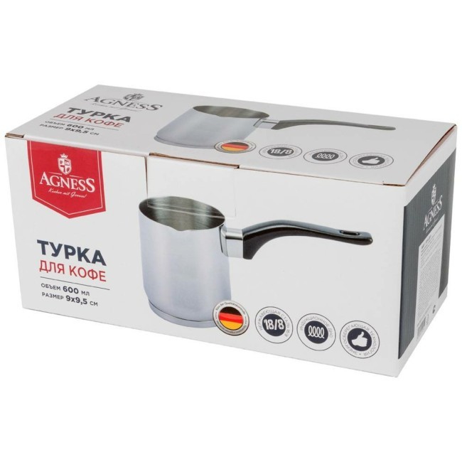 Турка agness "midnight" с индукционным дном, нерж. сталь 18/8, 600 мл, 9х9.5 см Agness (914-051)