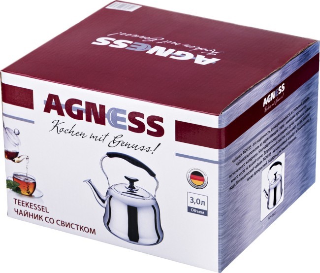 Чайник agness со встроенным свистком 3 л. Agness (909-603) Чайник agness со встроенным свистком 3 л. Agness (909-603)