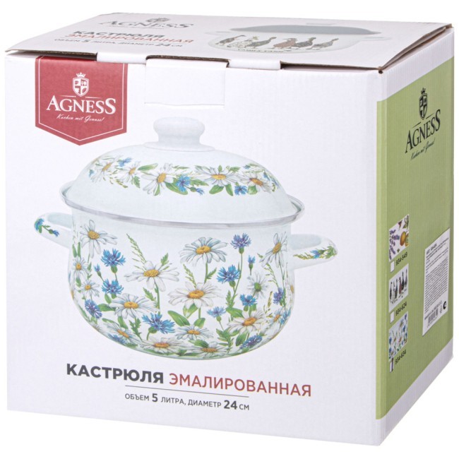 Кастрюля agness эмалированная с эмал.крышкой серия "family farm", 5.0 л, 24*14 см Agness (934-624)