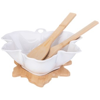 Салатник lefard "native" 24 см с ложкой и вилкой на дерев. подставке Lefard (587-186)