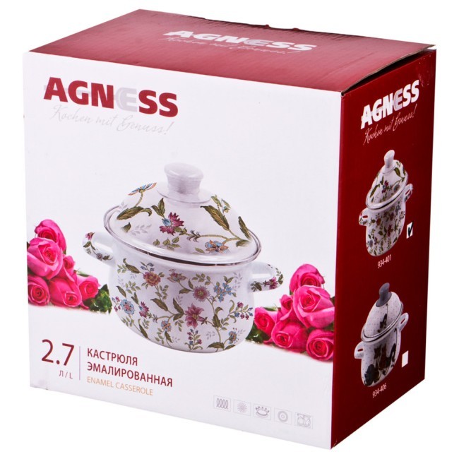 Кастрюля agness эмалированная с крышкой, 2,7л, 20 х 12см Agness (934-401) Кастрюля agness эмалированная с крышкой, 2,7л, 20 х 12см Agness (934-401)